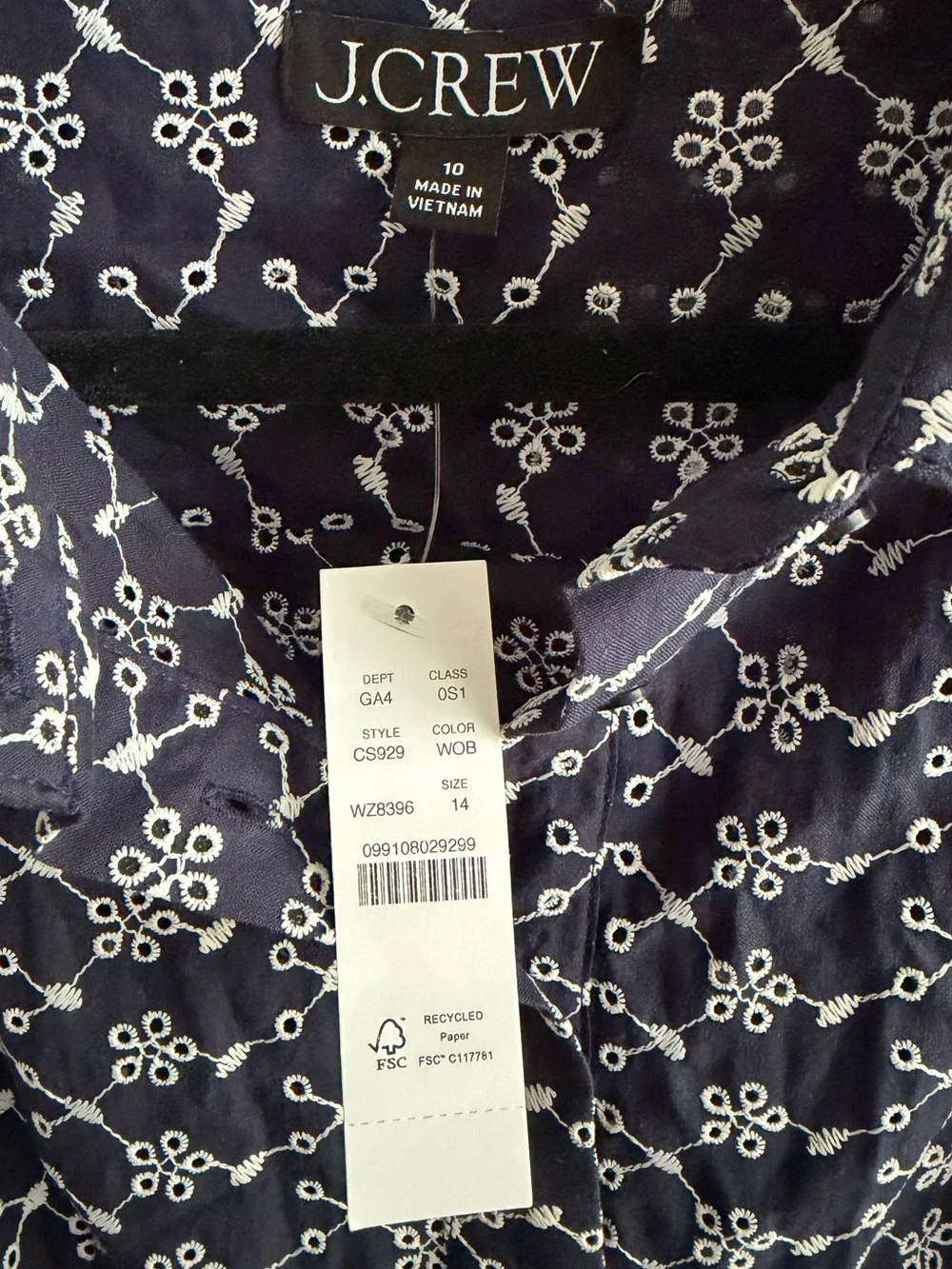 J. Crew Navy Mini Eyelet Shirt Dress